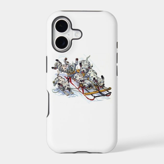 Sledding Dalmatian Pups Iphone Case (Back)