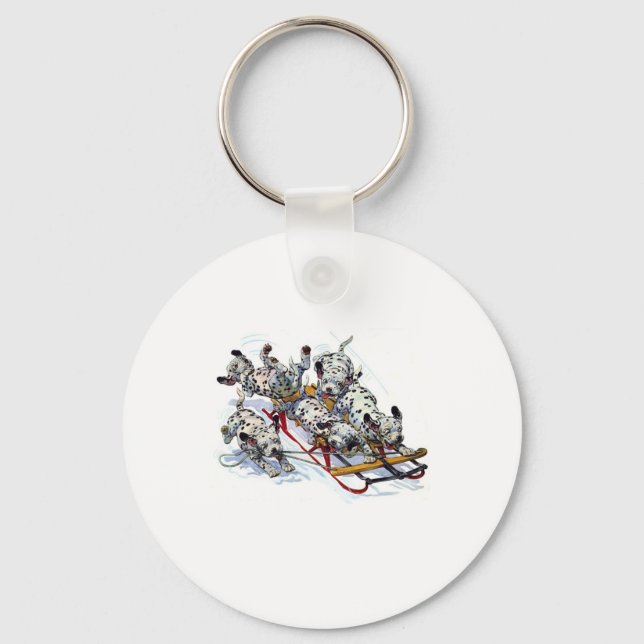 Sledding Dalmatian Pups Keychain (Front)