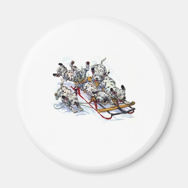 Sledding Dalmatian Pups Magnet (Front)
