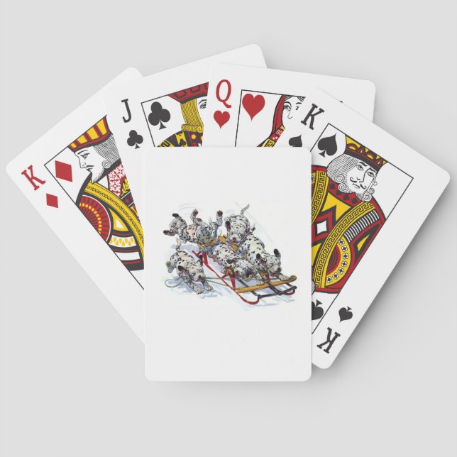 Sledding Dalmatian Pups Poker Cards (Back)
