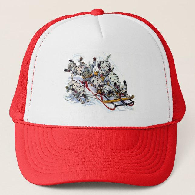 Sledding Dalmatian Pups Trucker Hat (Front)