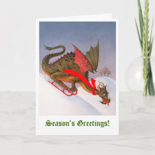 Sledding Dragon Season's Greetings Holiday Card