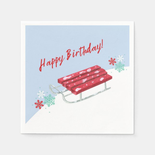 Sledding & Hot Cocoa Winter Birthday Party  Napkins (Front)