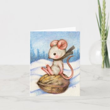 Sledding Mouse Cute Holiday Winter Greeting Card by yarmalade at Zazzle