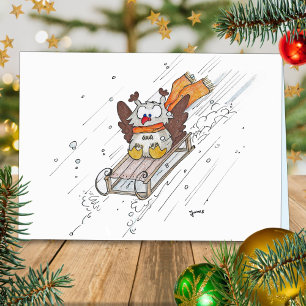 SLEDDING OWL greeting card by Nicole Janes
