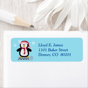 Sledding Penguin Christmas Return Address Label