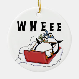 Sledding Penguins  Holiday  Ornament