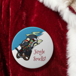 Sledding Skunk Funny Christmas Stocking Filler Button