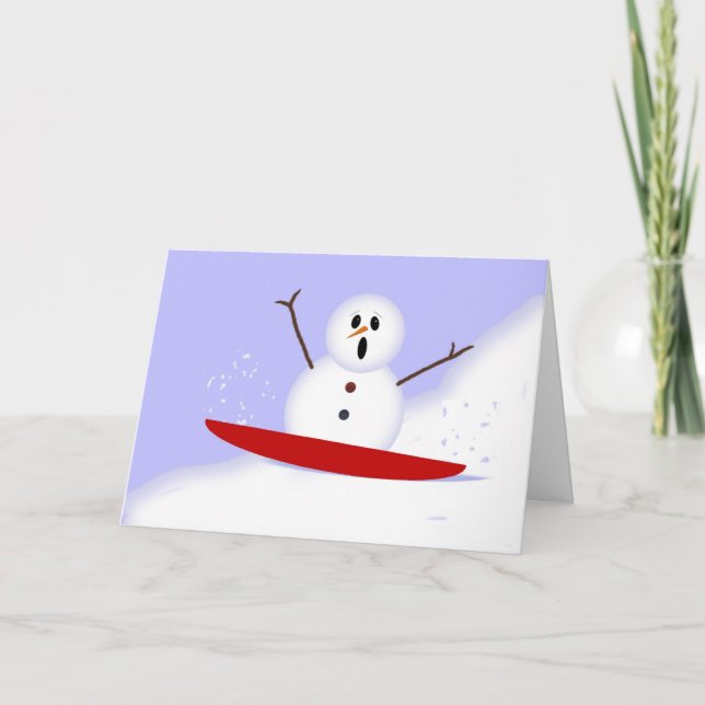 Sledding Snowman Christmas Card (Front)