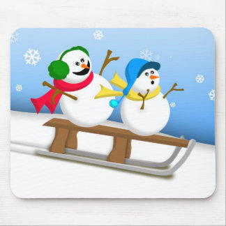 Sledding Snowmen Mousepad