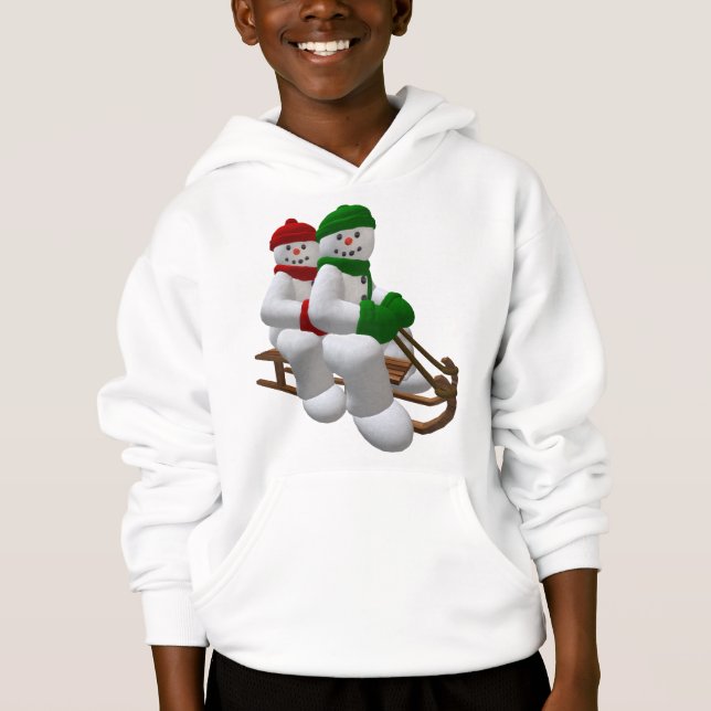 Sledding Vintage Snowmen Hoodie (Front)