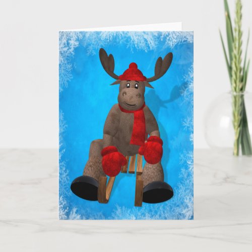 Sledding Whimsical Reindeer Holiday Card