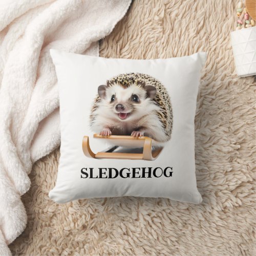 Sledgehog Funny Cute Hedgehog Christmas Sleigh  Throw Pillow