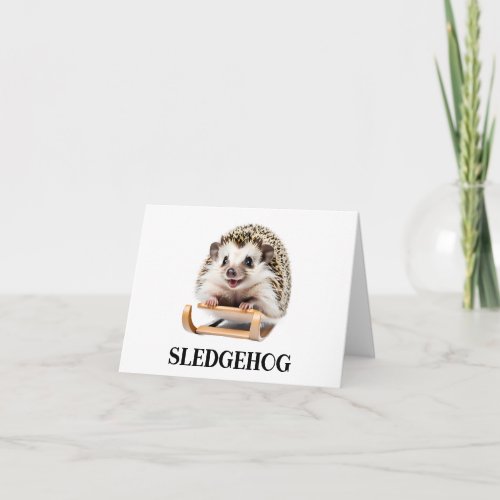 Sledgehog Funny Hedgehog Christmas Sleigh Blank Card