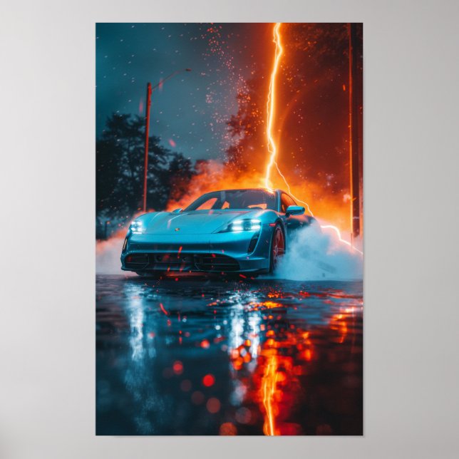 Sleek 2021 Porsche Taycan 4S in Light Blue Poster (Front)