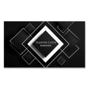 Sleek 3D Black White Minimalist Geometric Diamond Business Card Magnet