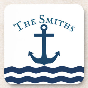 Sleek Anchor Nautical Custom Beverage Coaster