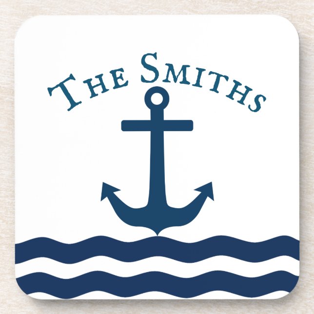 Sleek Anchor Nautical Custom Beverage Coaster (Front)
