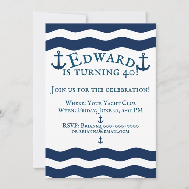 Sleek Anchor Nautical Custom Birthday Invitation (Front)