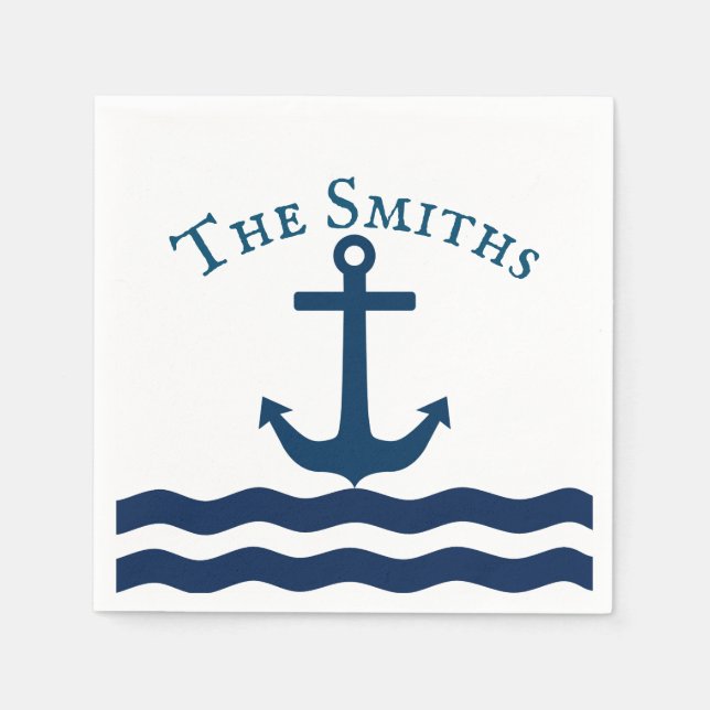 Sleek Anchor Nautical Custom Napkins (Front)