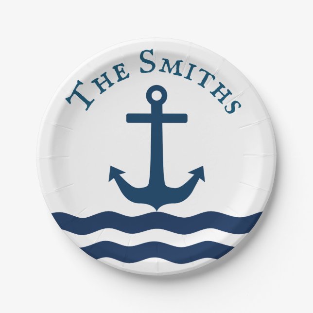 Sleek Anchor Nautical Custom Paper Plates (Front)