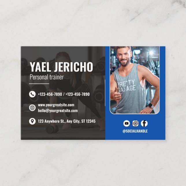 Sleek and Modern Personal Trainer with Photo  Business Card (Front)