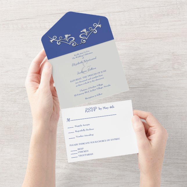 Sleek and Modern Sliver Wedding All In One Invitation (Tearaway)