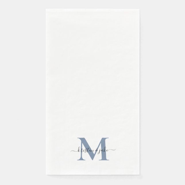 Sleek and Simple Periwinkle Monogram Swash Paper Guest Towels (Front)