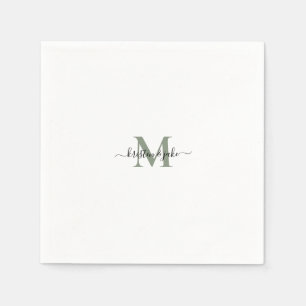 Sleek and Simple Sage Monogram Swash  Napkins