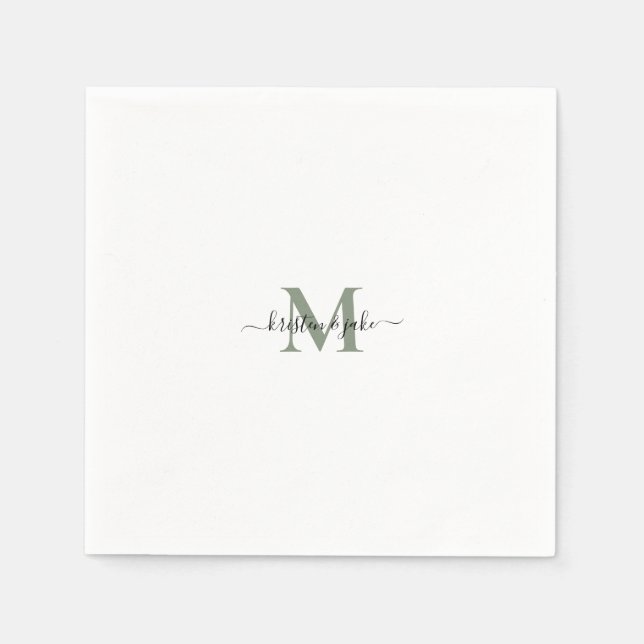 Sleek and Simple Sage Monogram Swash  Napkins (Front)