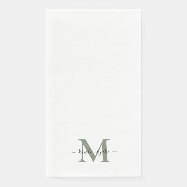 Sleek and Simple Sage Monogram Swash Paper Guest Towels (Front)
