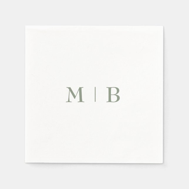 Sleek and Simple Sage Monogram Wedding Cocktail II Napkins (Front)