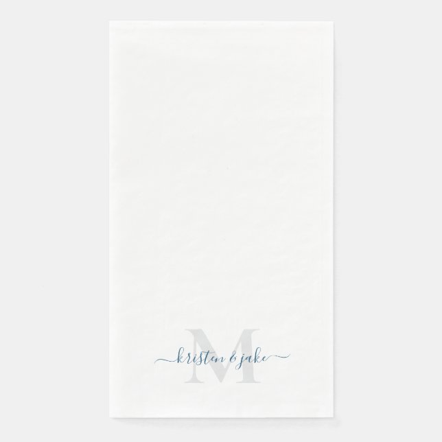 Sleek and Simple Teal Monogram Swash Paper Guest Towels (Front)