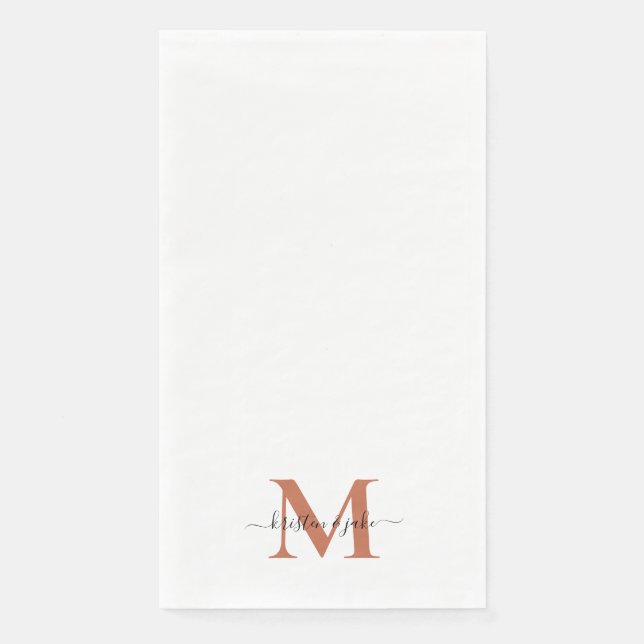 Sleek and Simple Terracotta Monogram Swash  Paper Guest Towels (Front)