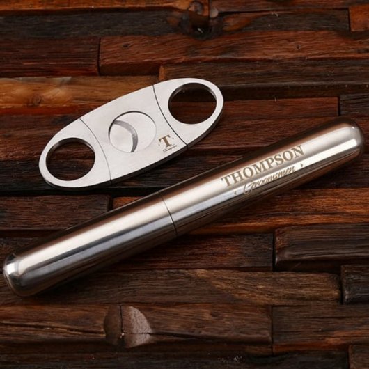 Sleek and Sophisticated Cigar Cutter and Holder (Front)