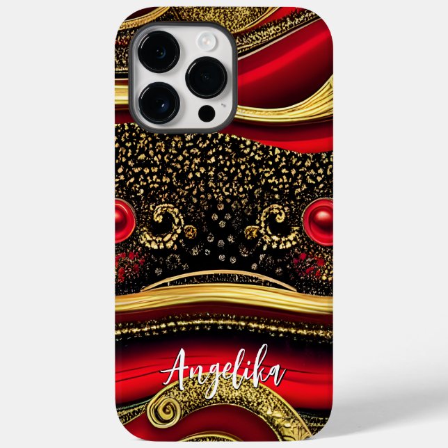 Sleek and Sophisticated: Red and Gold Abstract Case-Mate iPhone Case (Back)