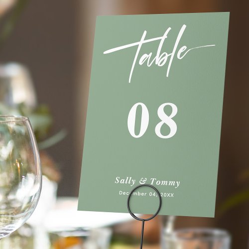 Sleek and Stylish Sage Green Modern Wedding Table Number