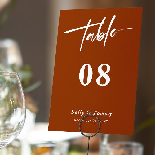 Sleek and Stylish Terracotta Modern Wedding Table Number