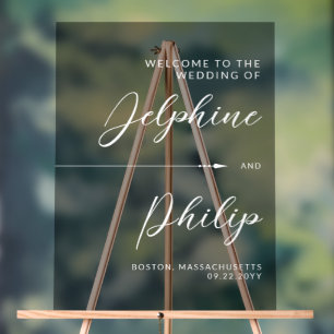 Sleek Arrow Black White Script Wedding Welcome Acrylic Sign