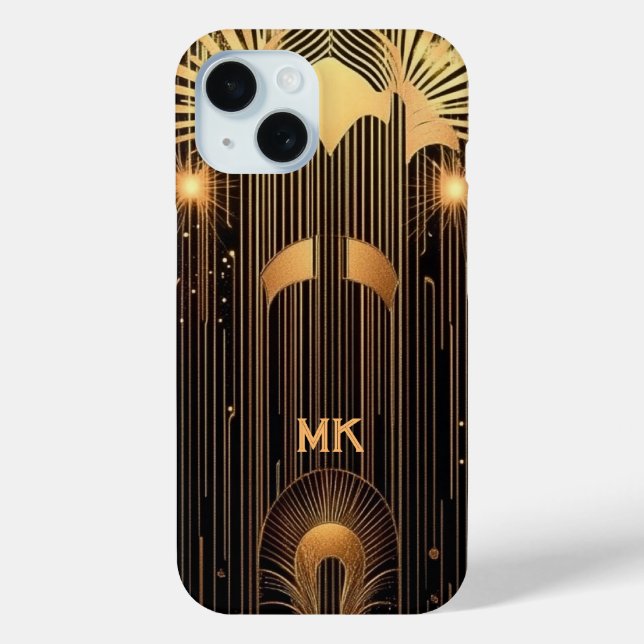 Sleek Art Deco Gold Rain Black Monogram or Name Case-Mate iPhone Case (Back)