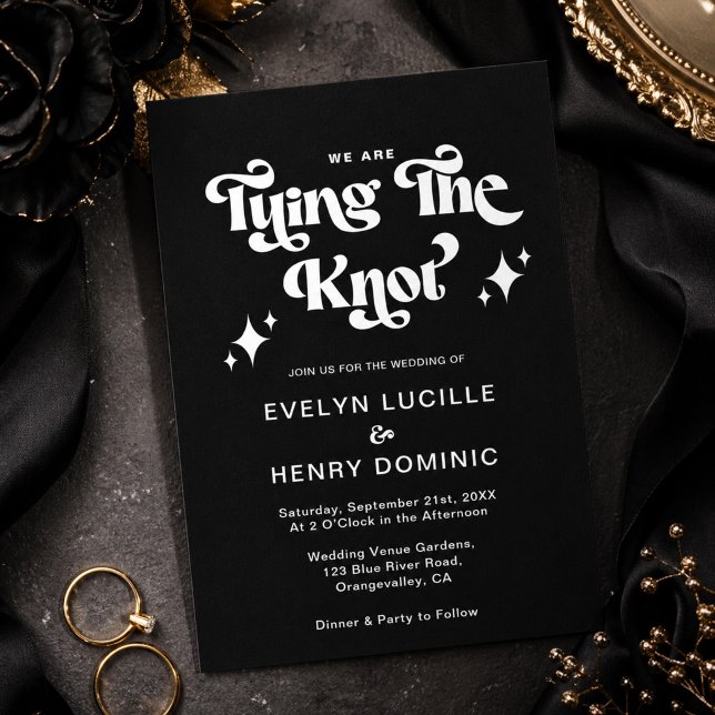 Sleek Back Retro We are Tying the knot Wedding Invitation (Creator Uploaded)