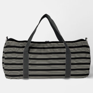 Sleek Black and Cream Horizontal Stripes Minimalis Duffle Bag