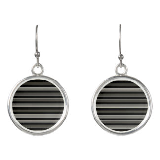 Sleek Black and Cream Horizontal Stripes Minimalis Earrings