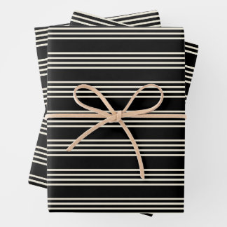 Sleek Black and Cream Horizontal Stripes Minimalis Wrapping Paper Sheets