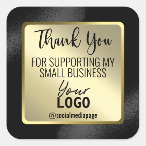 Sleek Black And Gold Thank You Business Logo Square Sticker