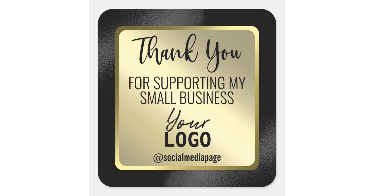 Sleek Black And Gold Thank You Business Logo Square Sticker | Zazzle