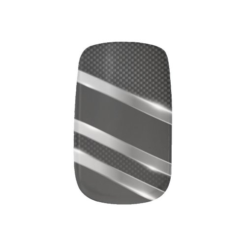 Sleek Black And Silver Stripes Minx Nail Art