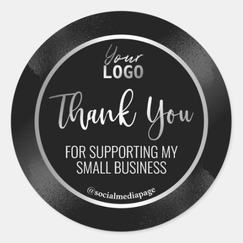 Sleek Black And Silver Thank You Logo Classic Round Sticker