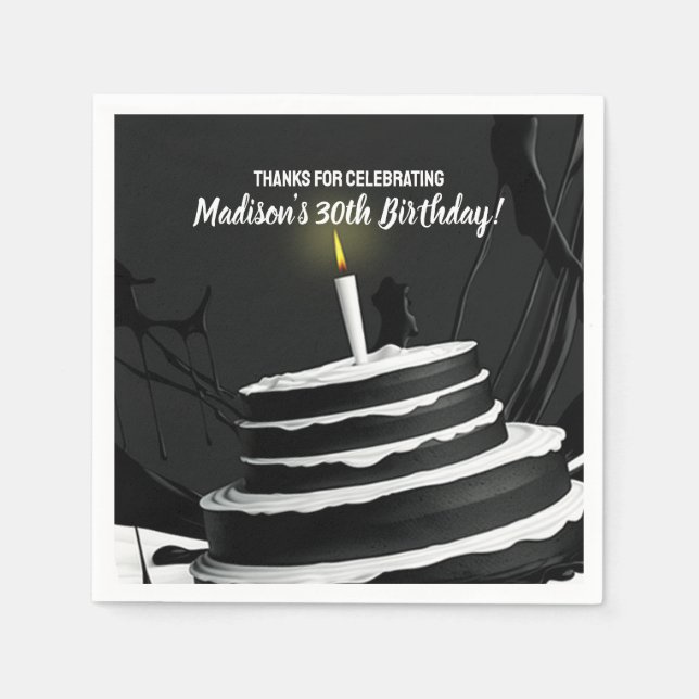 Sleek Black and White Cake Theme Birthday Party Napkins (Front)