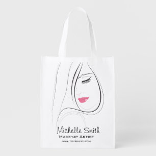 Sleek Black and White Lash Extension Makeup Artist Grocery Bag